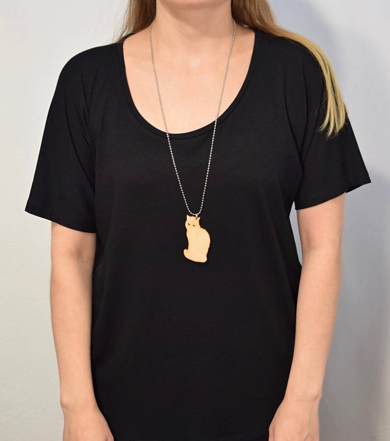 cat necklace hand painted ecological jewelry Aleksiina Design Wooden Black Cat Pendant birch plywood from Finland