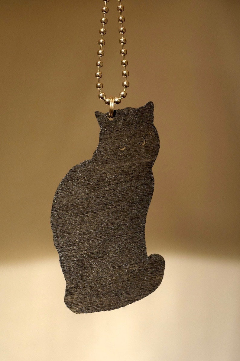 cat necklace hand painted ecological jewelry Aleksiina Design Wooden Black Cat Pendant birch plywood from Finland