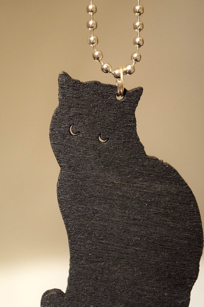 cat necklace hand painted ecological jewelry Aleksiina Design Wooden Black Cat Pendant birch plywood from Finland