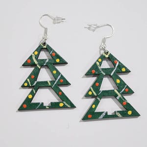 Aleksiina Design Wooden Christmas Tree Earrings, hand painted, christmas decoration, birch plywood from Finland, ecological jewelry
