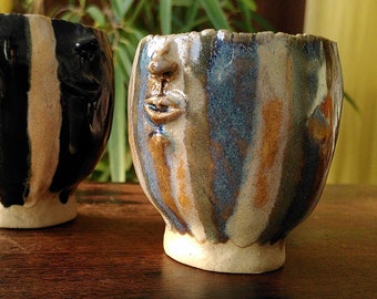 Face mug with blue white green and "cosmic" enamels  Gentlemug Collection