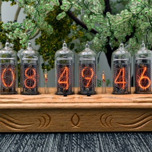 Nixie Clock IN-14 Full Natural wood Halloween Decor, Personalized Gifts image 4