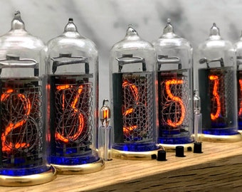 Nixie Tube Clock Easy Replaceable IN-14 Nixie Tubes, Handmade, Oak, Brass rings, Alarm clock vintage, Steampunk clock, idea Gift for Fathers