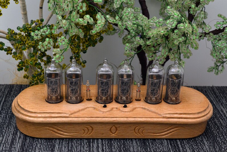 Nixie Clock IN-14 Full Natural wood Halloween Decor, Personalized Gifts image 3