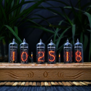 Nixie Clock IN-14 Full Natural wood Halloween Decor, Personalized Gifts image 8