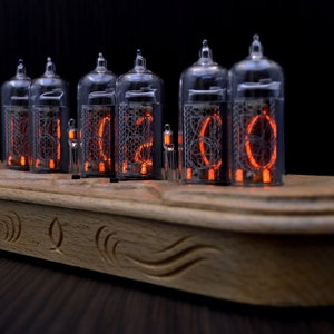 Nixie Clock IN-14 Full Natural wood Halloween Decor, Personalized Gifts image 1