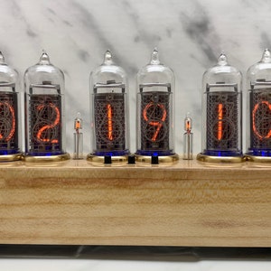 Nixie Tube Clock Easy Replaceable IN-14 Nixie Tubes, Handmade, Apricot, Brass rings, Alarm clock vintage, Steampunk, idea Gift for Fathers