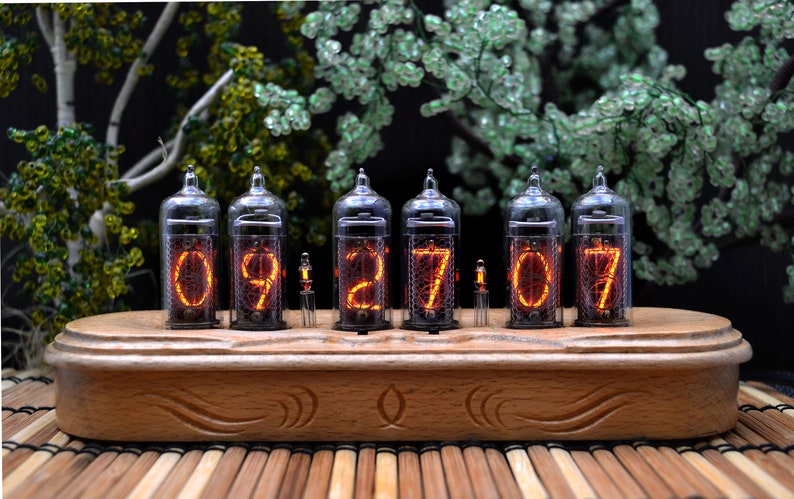 Nixie Clock IN-14 Full Natural wood Halloween Decor, Personalized Gifts image 6