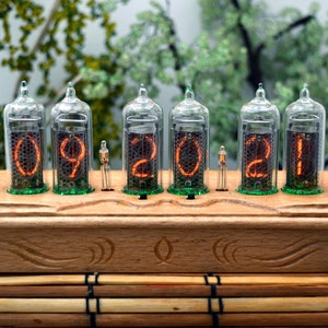 Nixie Clock IN-14 Full Natural wood Halloween Decor, Personalized Gifts image 5