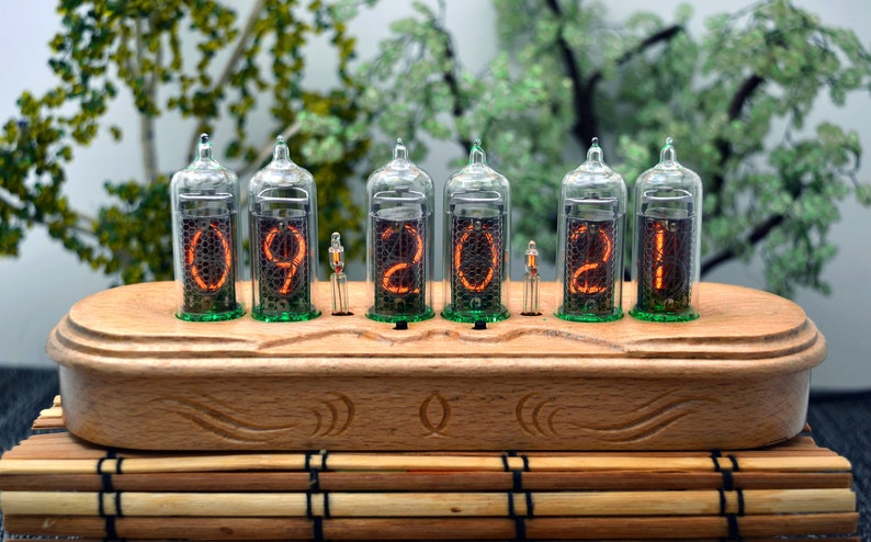 Nixie Clock IN-14 Full Natural wood Halloween Decor, Personalized Gifts image 5