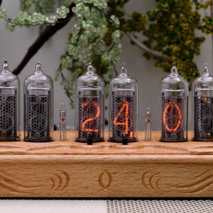 Nixie Clock IN-14 Full Natural wood Halloween Decor, Personalized Gifts image 10