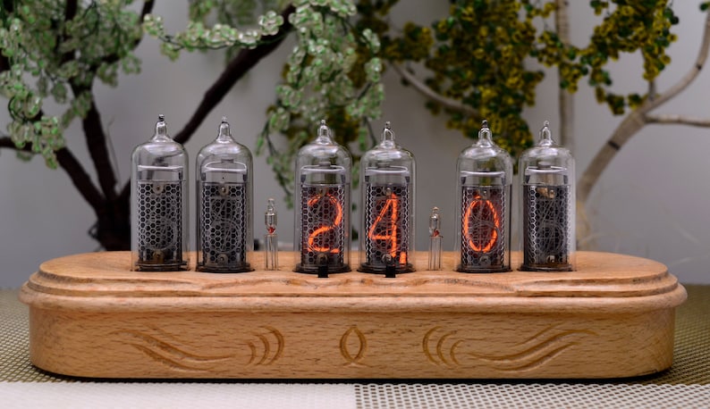 Nixie Clock IN-14 Full Natural wood Halloween Decor, Personalized Gifts image 10