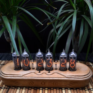 Nixie Clock IN-14 Full Natural wood Halloween Decor, Personalized Gifts image 7