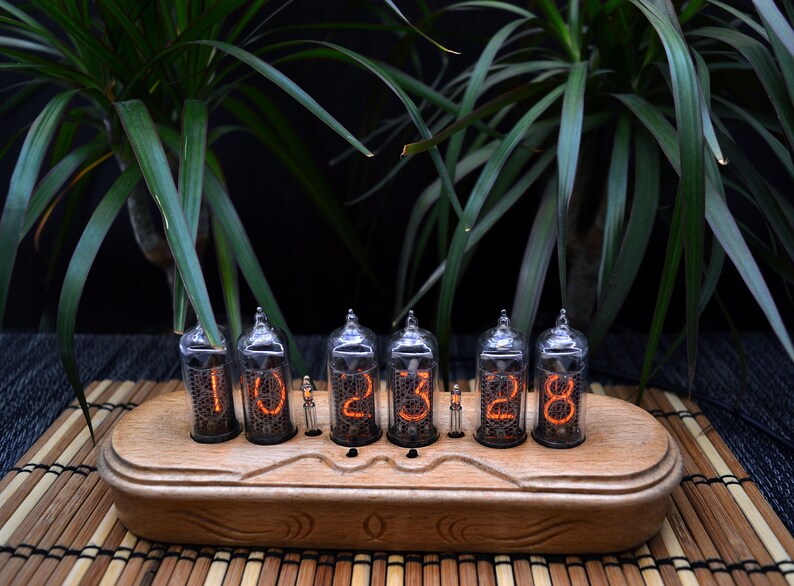 Nixie Clock IN-14 Full Natural wood Halloween Decor, Personalized Gifts image 7