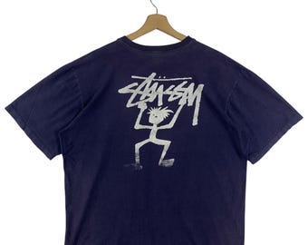 STUSSY STICKMAN Tシャツ ネイビー XL Vintage 90s STUSSY Stickman Big Printed Streetwear Tee - Etsy