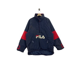 Rare!!Vintage FILA big logo half button jacket