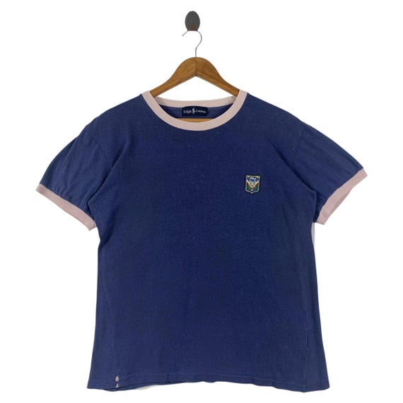 80s POLO ラルフローレン UNI CREST patch navy XL Vintage 80s Polo Ralph Lauren Uni Crest T Shirt Rare USA Race Ski