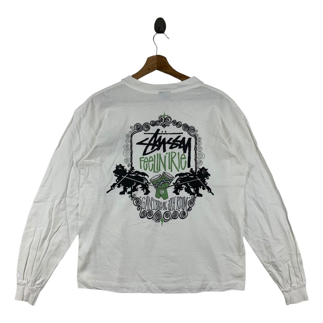 Stussy XL 80s 黒タグ　Feelin Irie sk8 ビンテージ Vintage 90s STUSSY Feelin Irie Big Back Hit Printed Long Sleeve