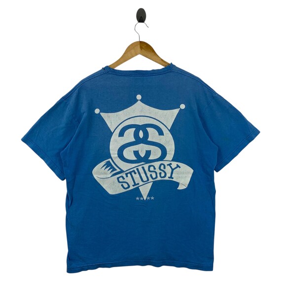 Stüssy, Vintage 90s Stussy Double S Crown Banner Logo Distressed tees