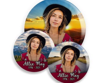 Custom Memorial Funeral Button Pins | Personalized Photo Remembrance Buttons | Celebration of Life Keepsake Pins | In Loving Memory Gifts