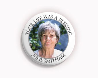 Custom Memorial Funeral Button Pins | Personalized Photo Remembrance Buttons | In Loving Memory Celebration of Life Pins | Funeral Favors