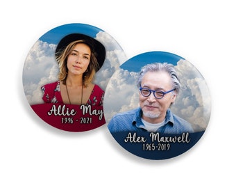 Background Change Custom Memorial Button Pins or Memorial Magnets Keepsake : 2.25" or 3", funeral buttons, funeral magnets