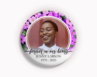 Custom Memorial Button Pins | Funeral Favors & Celebration of Life Keepsakes | Personalized In Loving Memory Photo Buttons | Remembrance