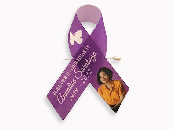 Custom Celebration of Life Ribbon with Pins – Personalized Funeral Favor with Picture