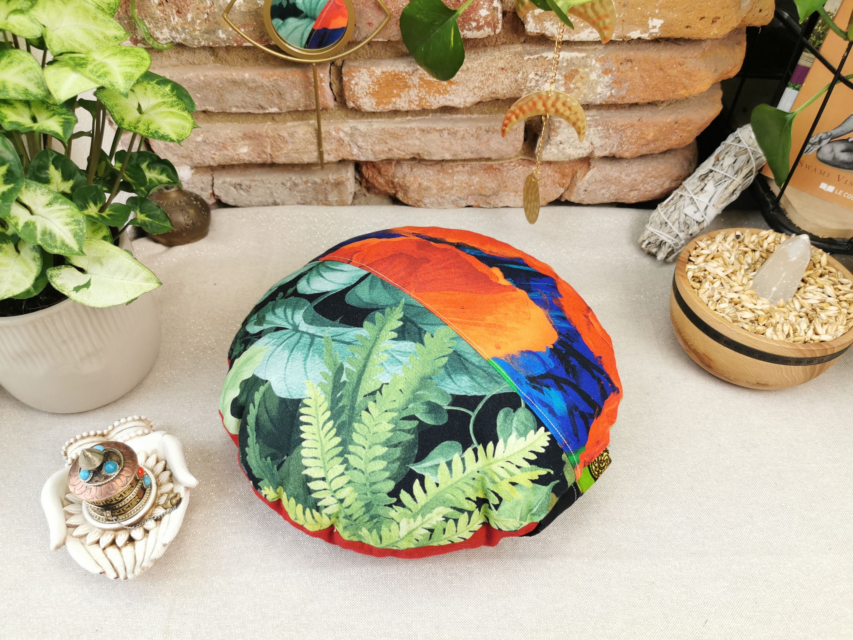 Zafu Galette/Coussin Plat Méditation Fait Main en France Remplie de Balle d'épeautre Bio