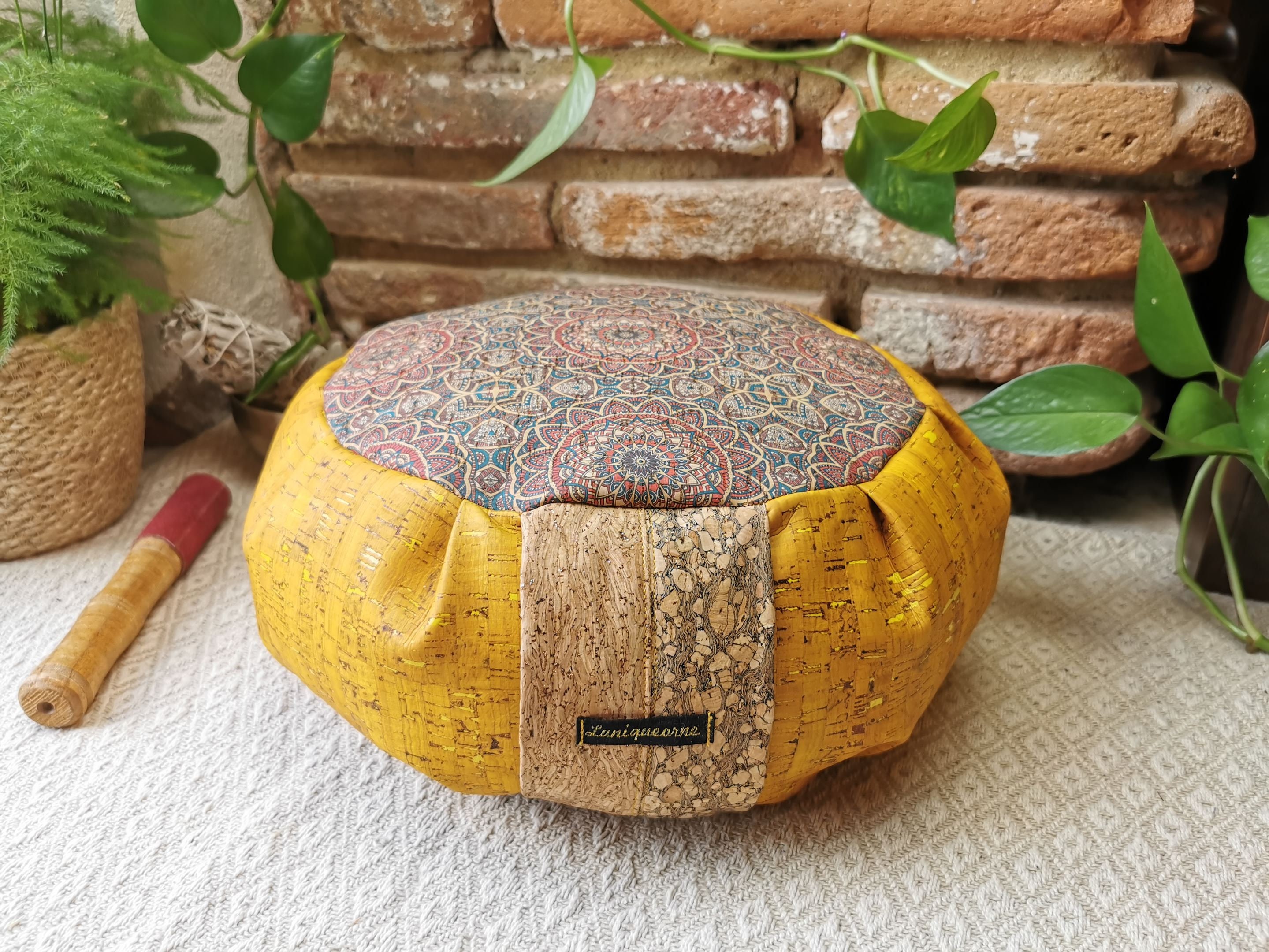 Coussin de Méditation et Yoga en Liège Luxe Garnis Balle d'épeautre Bio/Zafu Fait Main France