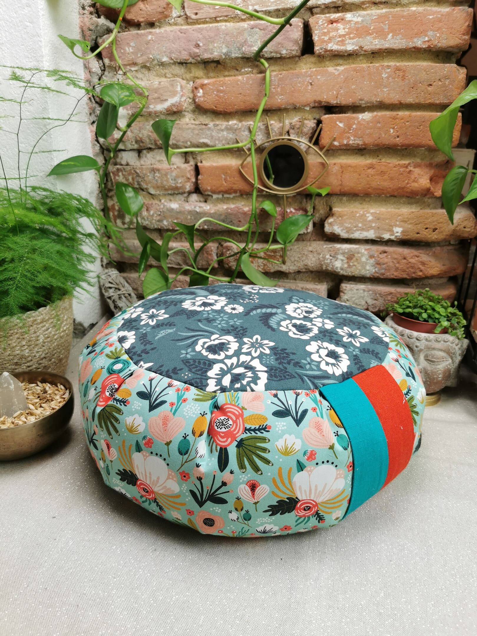 Coussin de Méditation en Coton Bio Gots Garnis Balles d'épeautre/Zafu