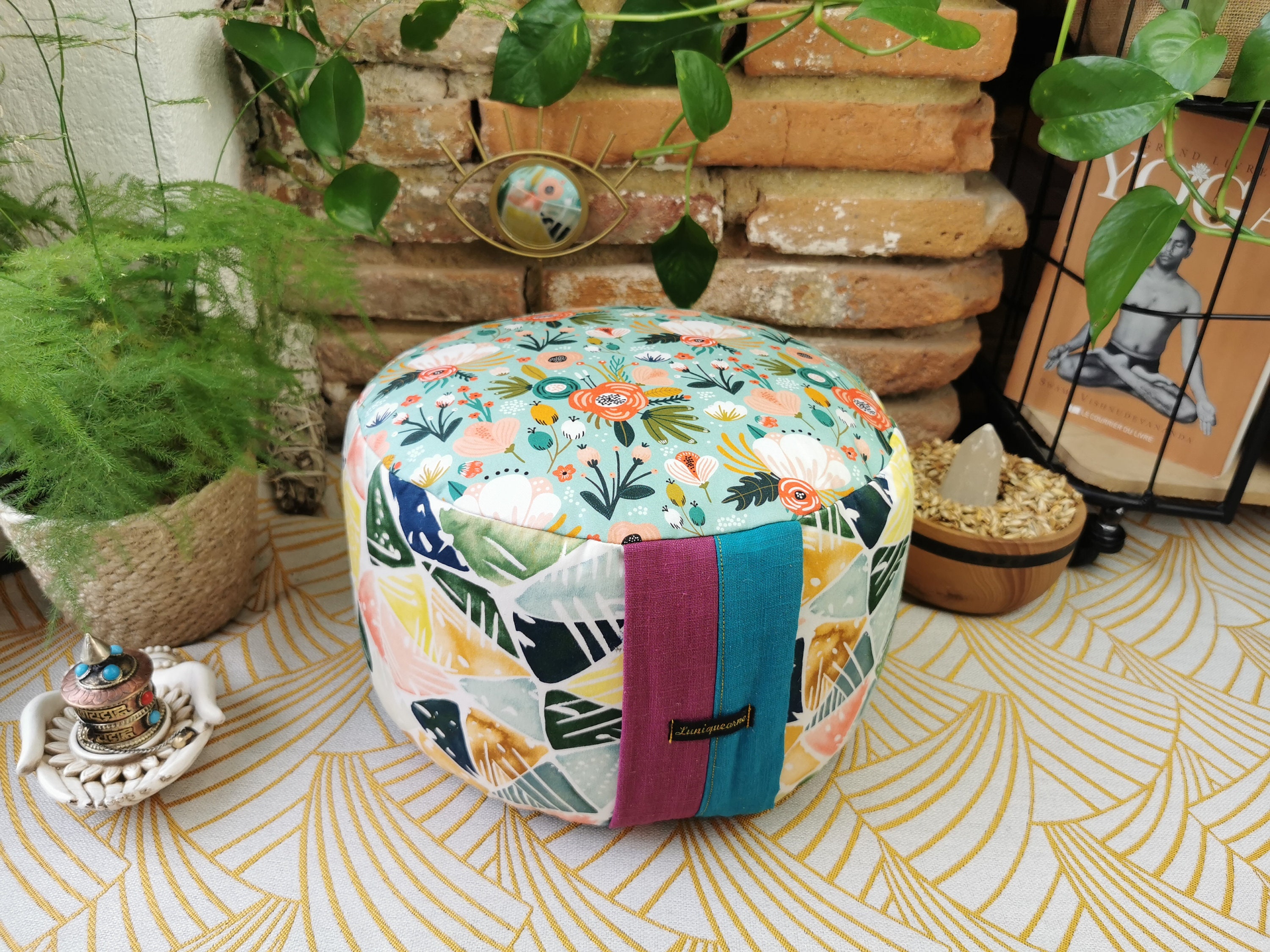 Coussin de Méditation en Coton Bio Gots Garnis Balles d'épeautre/Zafu