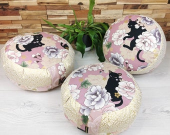 Coussin de méditation tissus japonais en balles d'épeautre bio / pouf de salon