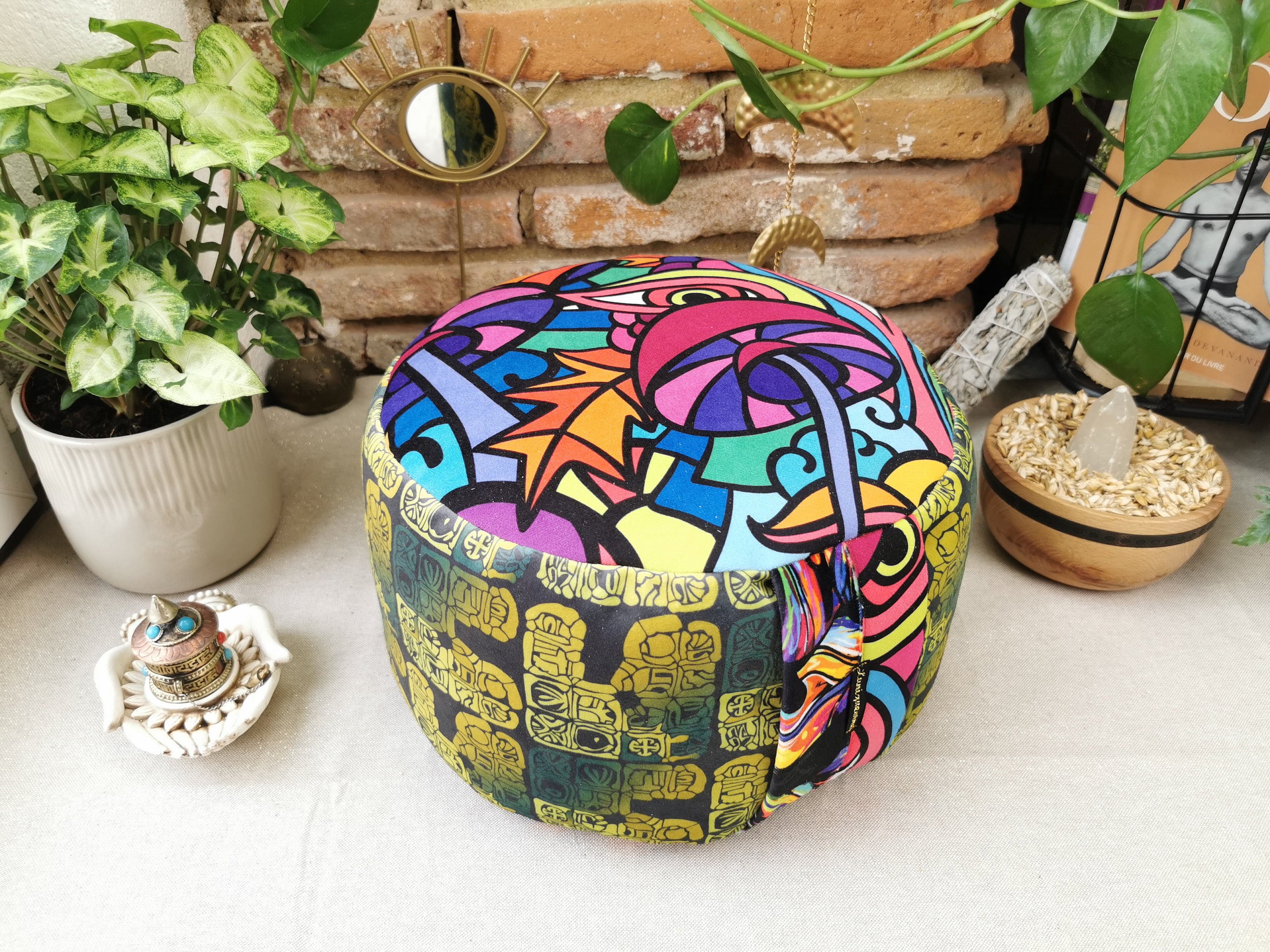 Zafu de Méditation et Yoga en Velours Balle d'épeautre Bio/Coussin Médiation Fait Main France