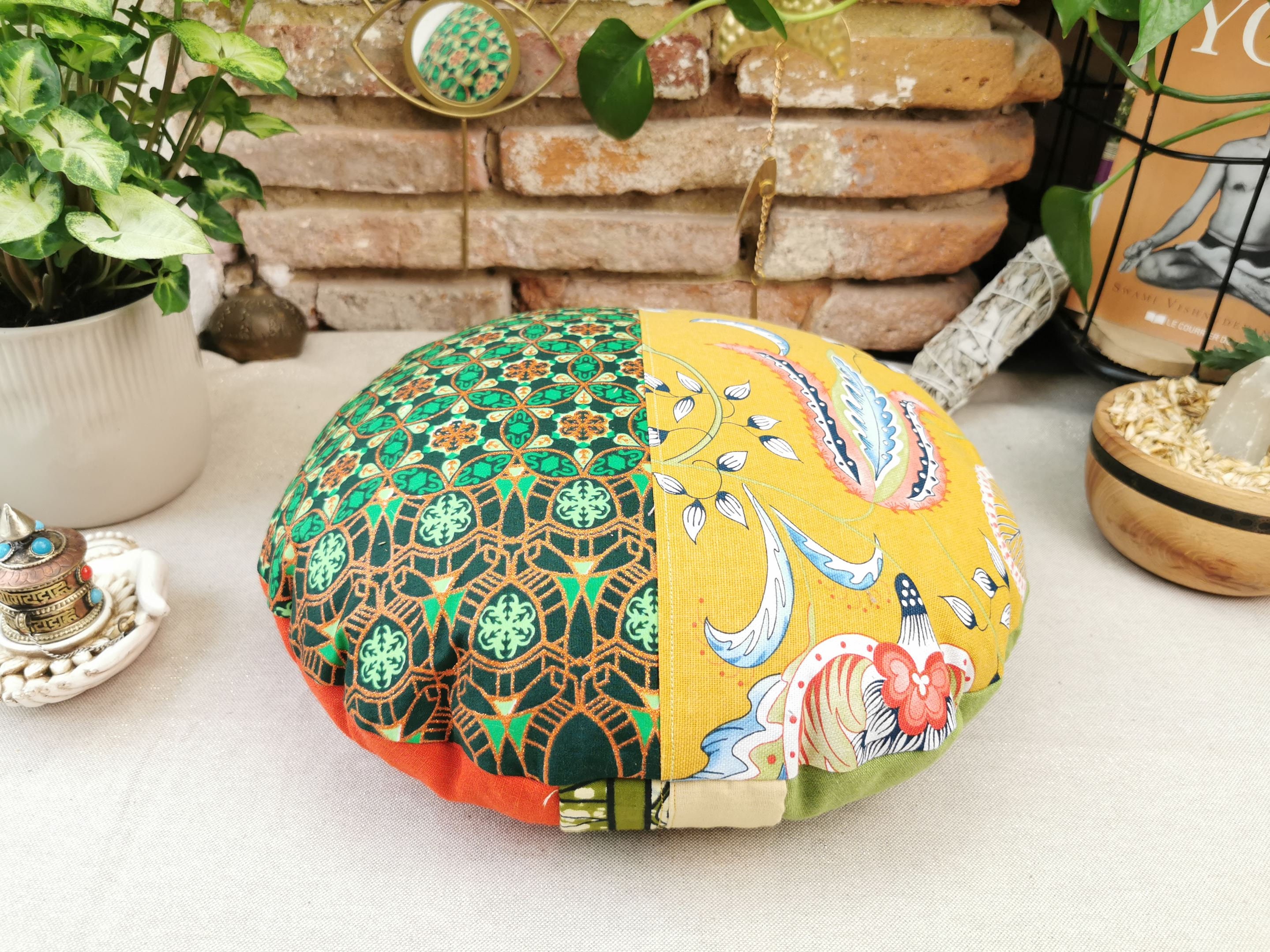 Zafu Galette Xl/Coussin Plat Méditation Fait Main en France Remplie de Balle d'épeautre Bio