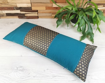 Shiatsu and designer sofa cushion. Small yoga bolster with removable cover, filled with organic spelled husk