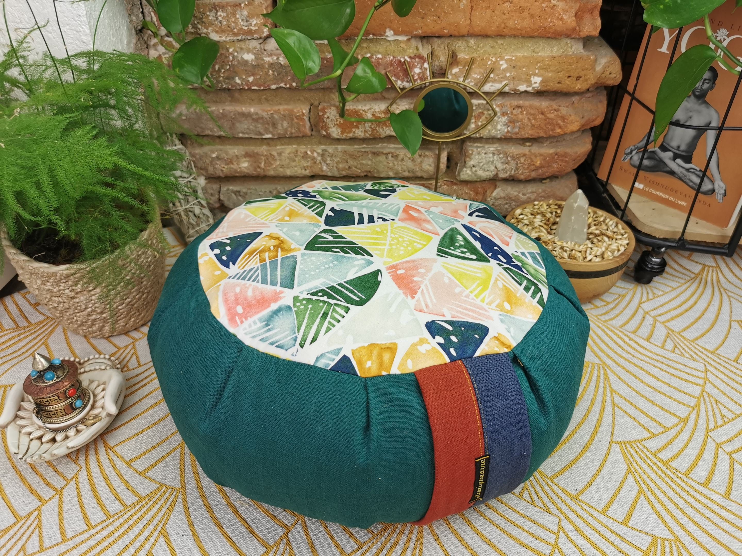 Zafu de Yoga en Coton Bio Gots Garnis Balle d'épeautre/Coussin Méditation Fait Main France