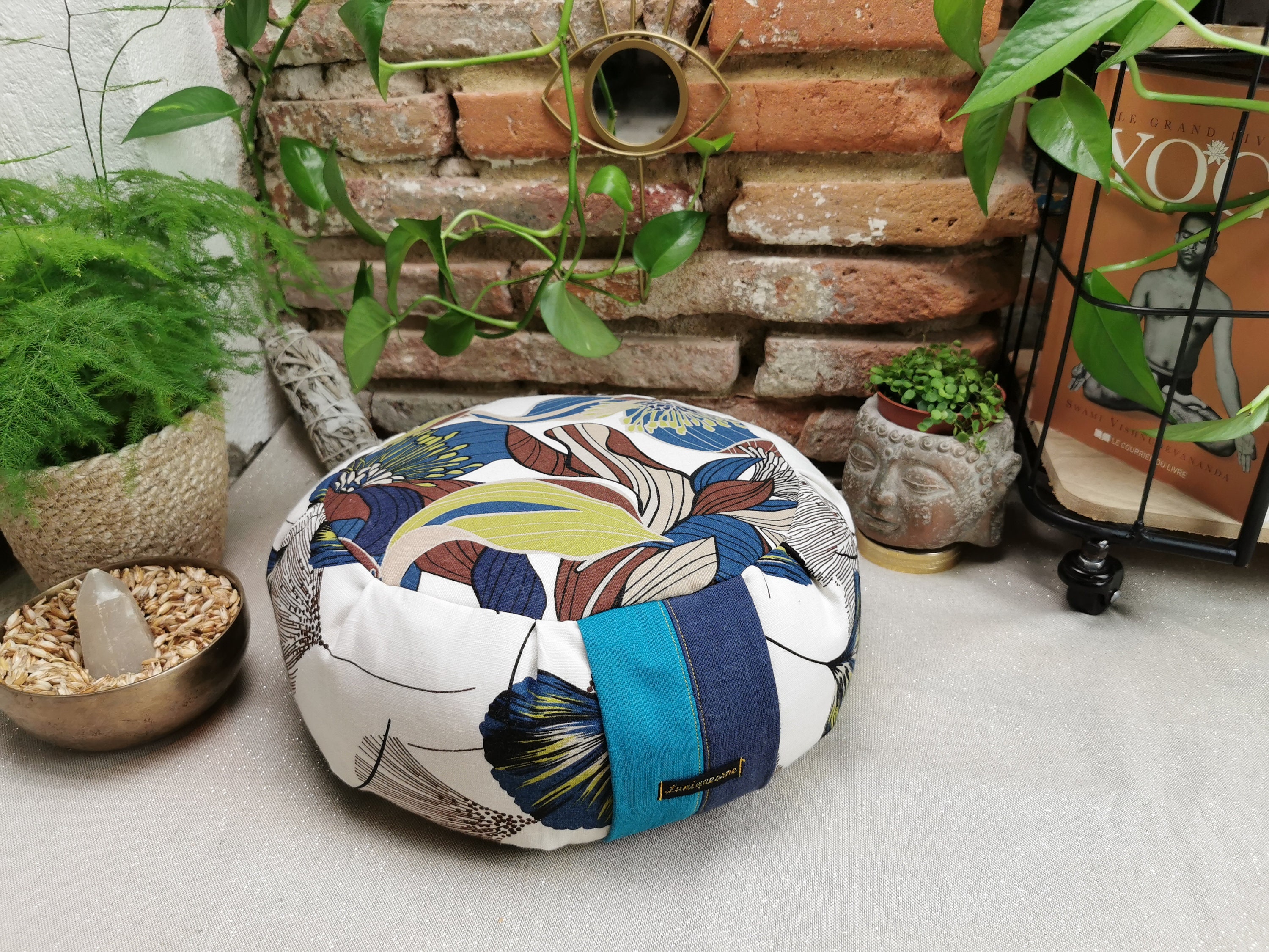 Coussin de Méditation en Coton Bio Gots Garnis Balles d'épeautre/Zafu