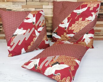 Coussin de Canapé Design en Tissus Japonais et lin. Coussin de déco japonisant déhoussable
