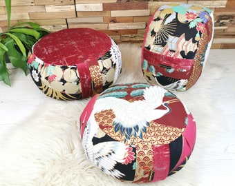 Zafu with designer fabrics and organic spelt balls / meditation cushion made in france