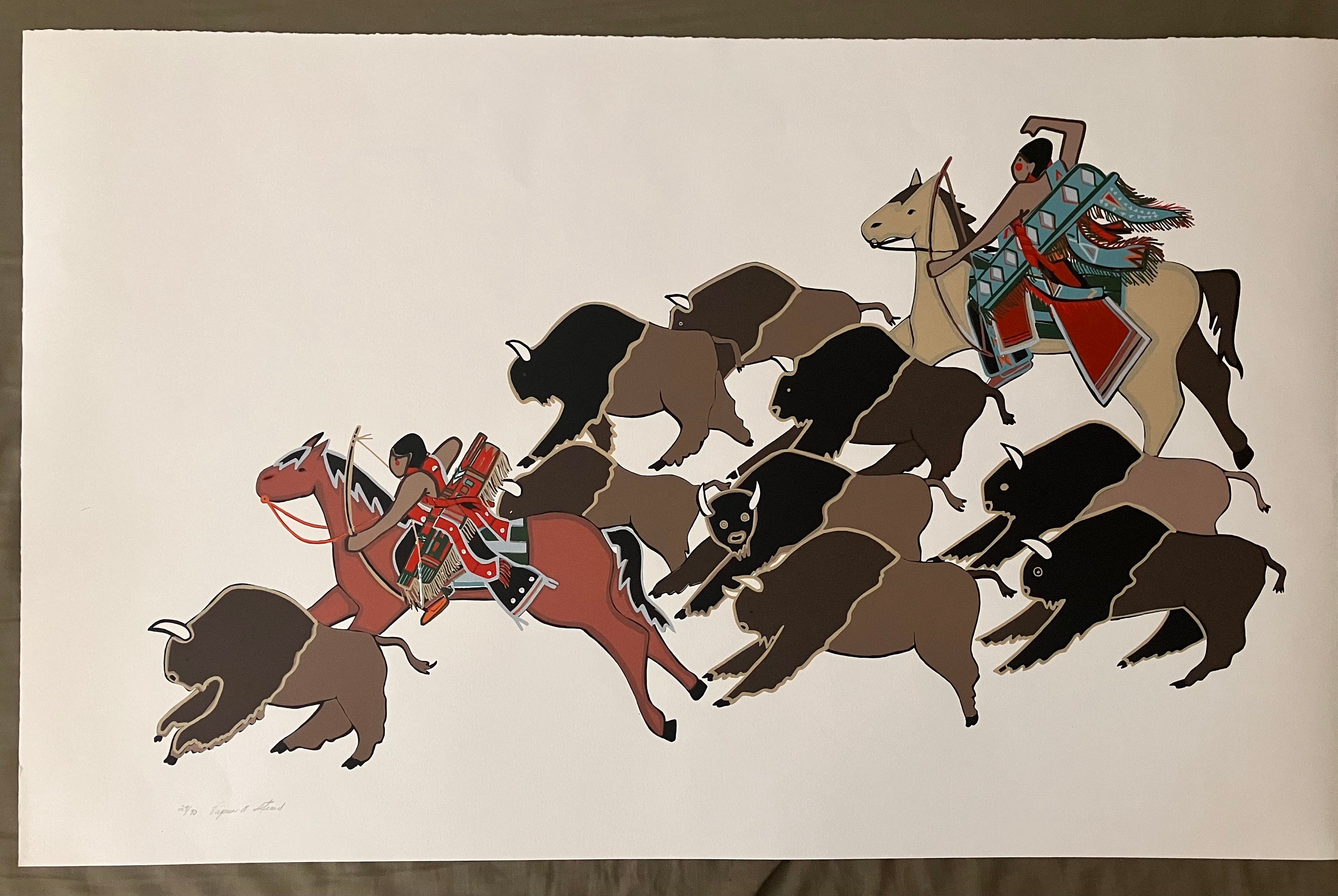 Virginia A Stroud "Hunting Buffalo" Serigraph Print 29/90