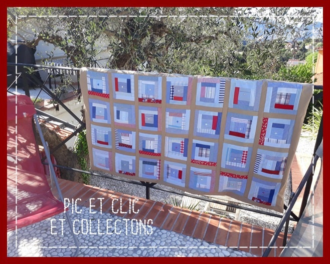 Zéro Déchet/Tissus Recyclés/Patchwork/Logcabin/Plaid/Couverture/Courtepointe/Jeté de Lit/Tapis Table