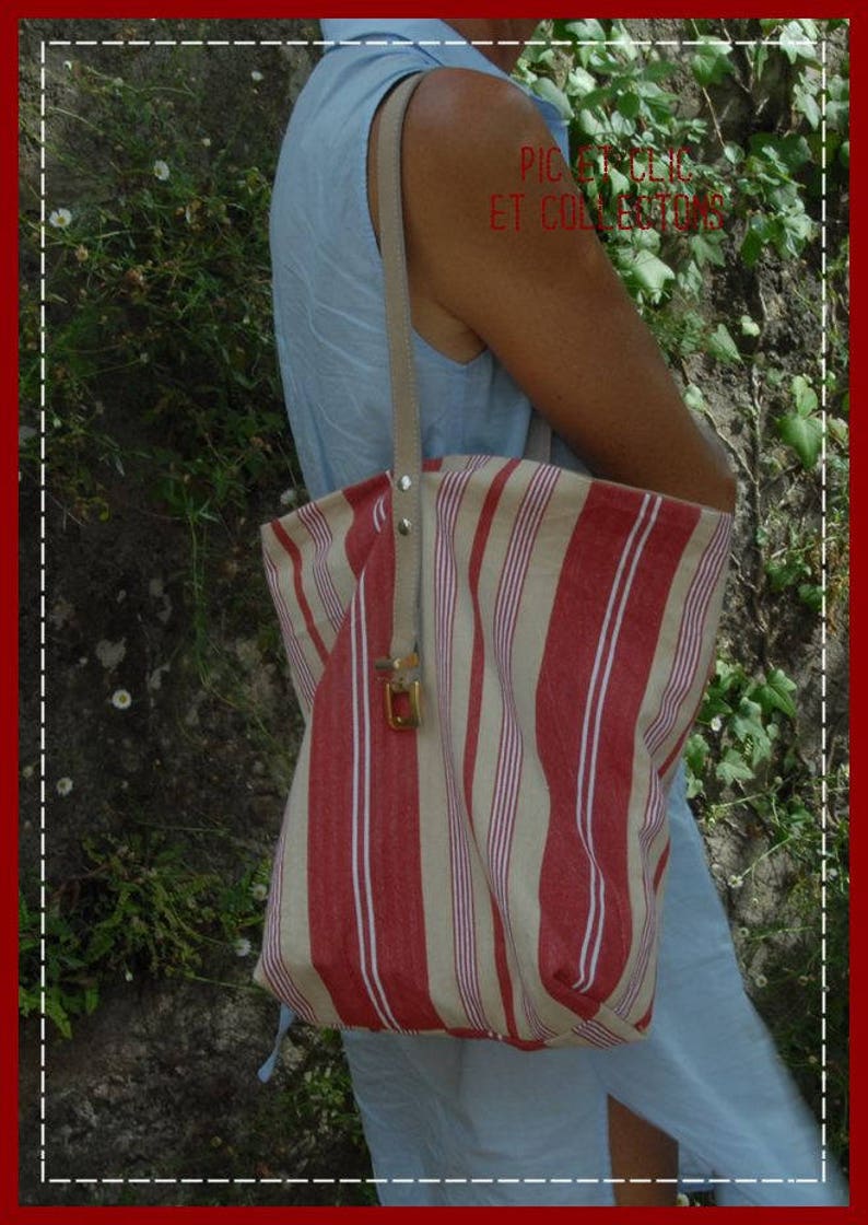 bucket bag / model Basque country, So'Bag bag bucket ... not foolish Basque stripes, tent canvas, belt handle, unique, closed pocket, gift image 4