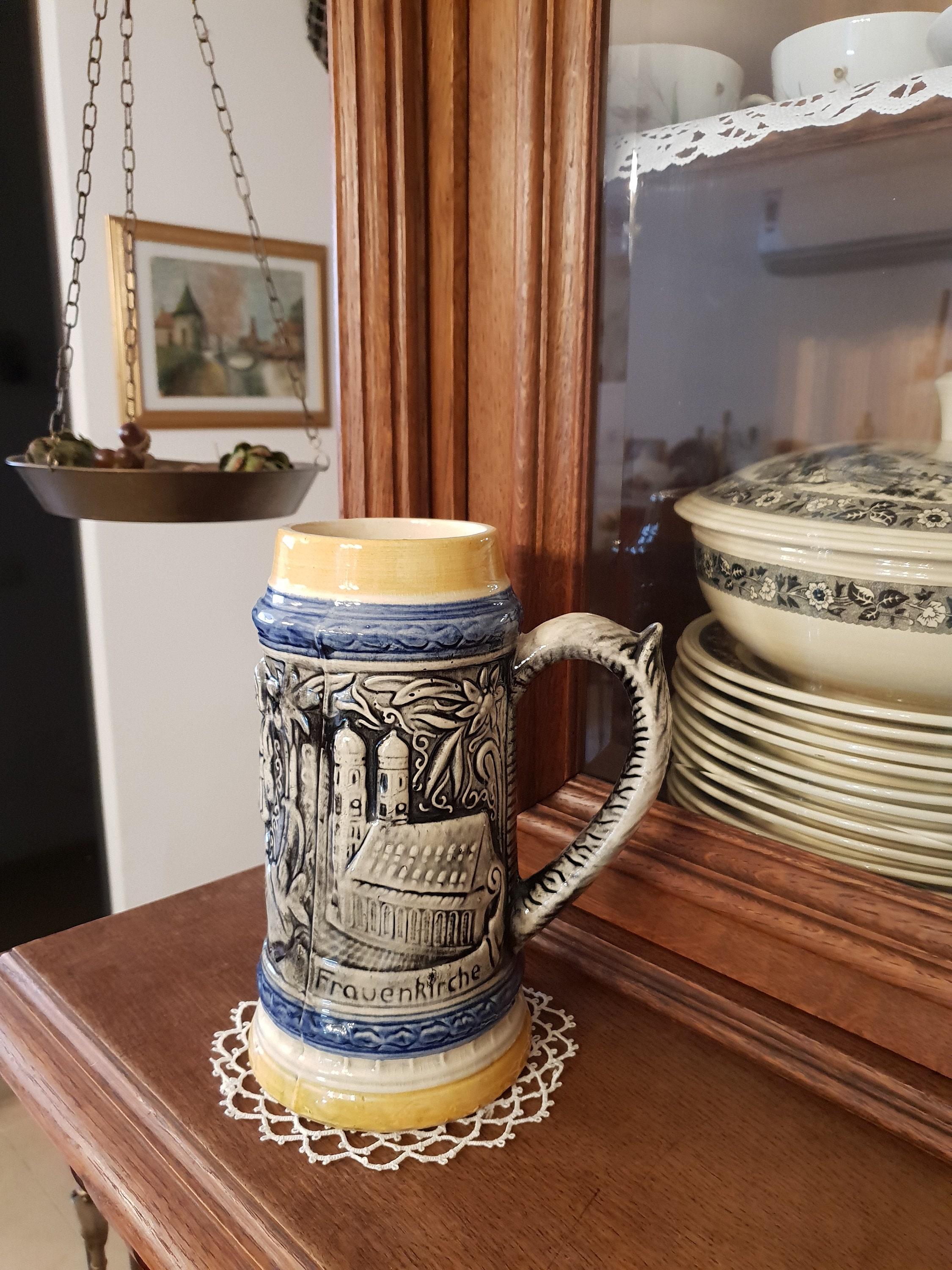 Made in Japan Original Rare Hand Painted Embossed Beer Stein Music Box