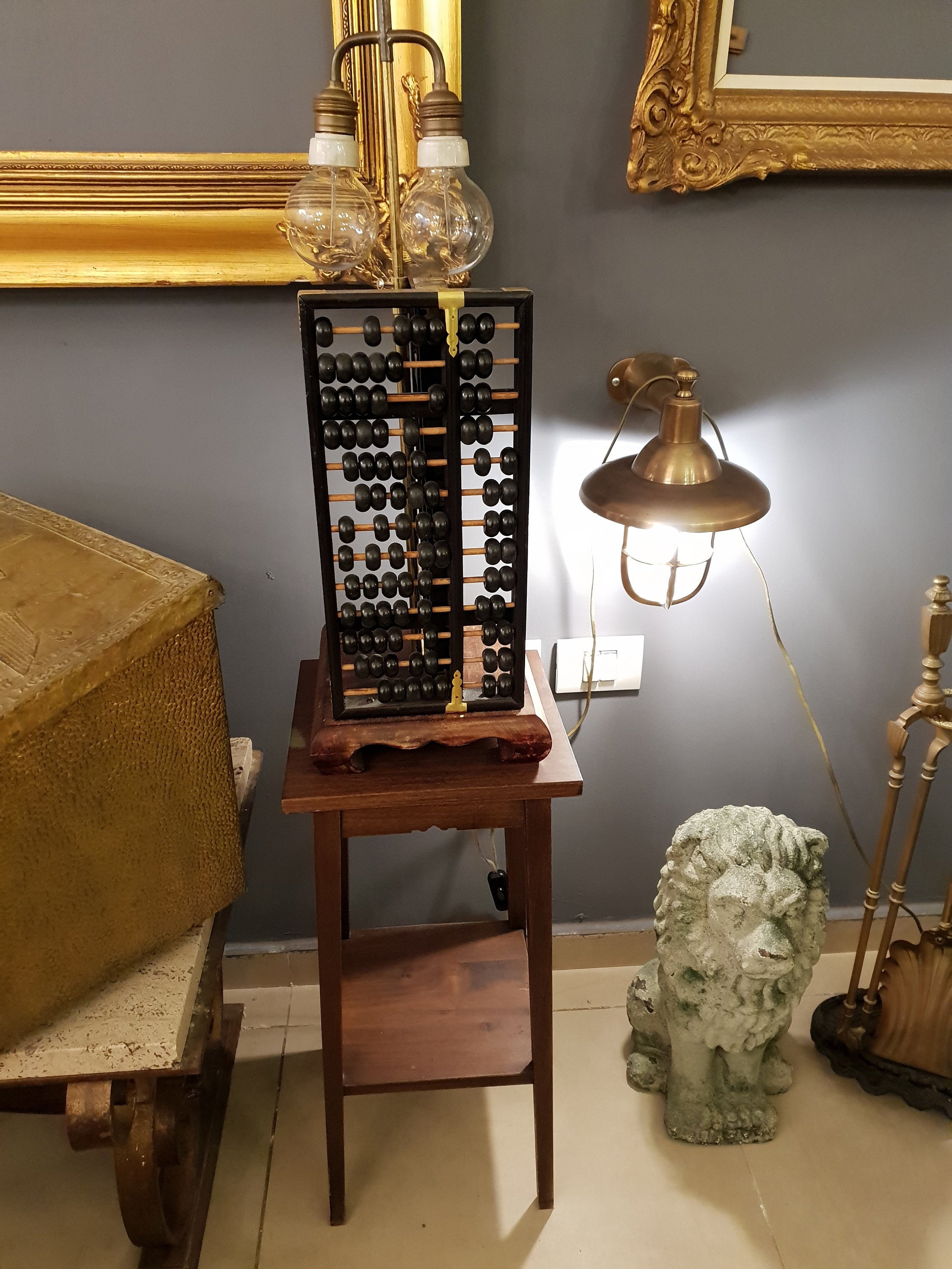 Vintage Abacus Table Lamp, Wooden Bead Table Lamp