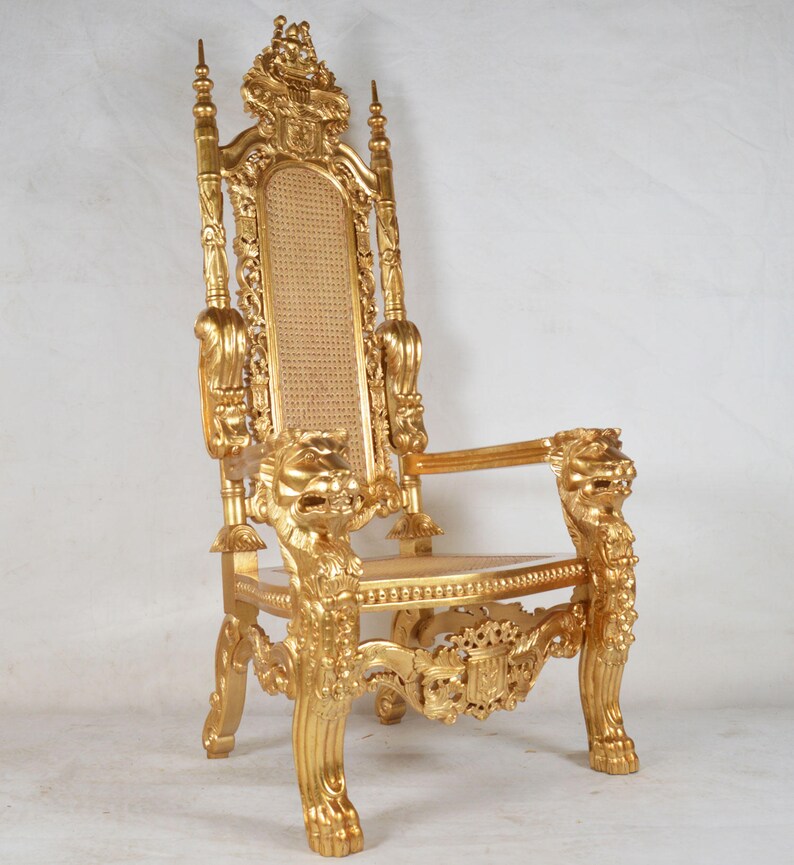 Gold Lion King Throne Chair with Rattan Etsy
