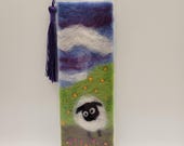 Needle Felted Bookmark: Sheep on Beach, Handmade Wool Art