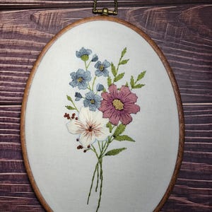 Floral Embroidery Hoop Art: Hand-Stitched Garden Flowers (9x6.5 in)