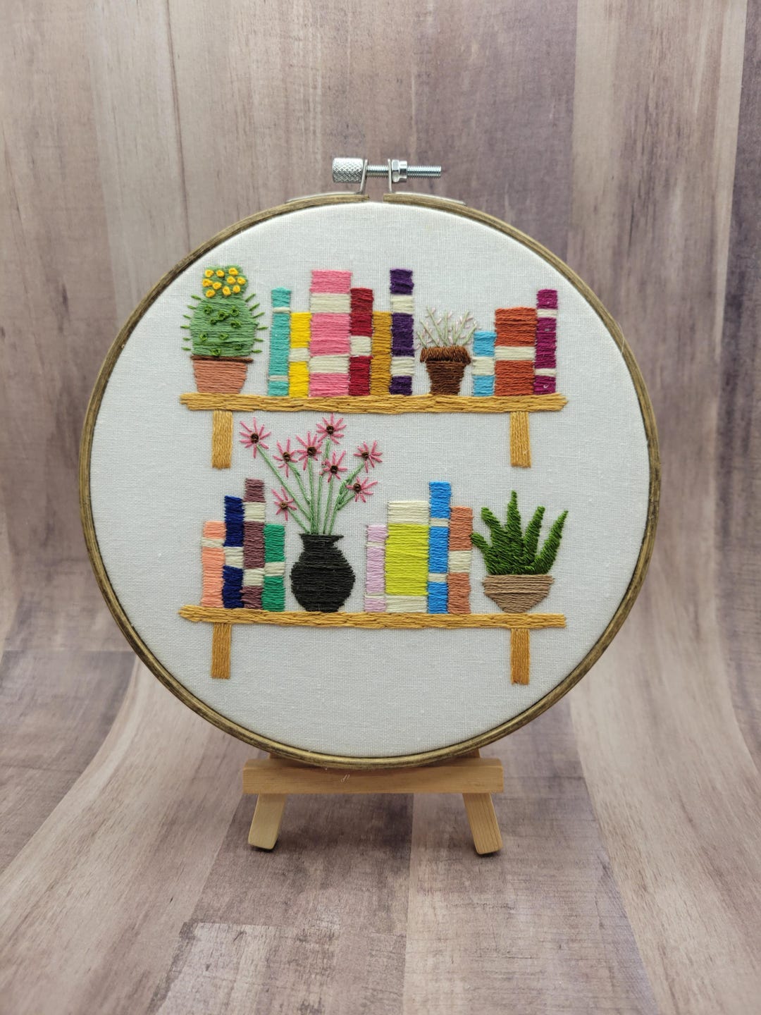 Book Embroidery Hoop Art: Hand-stitched Bookshelf Decor (7 Inch) - Etsy