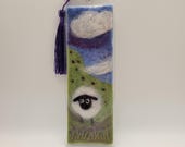 Needle Felted Bookmark: Sheep on Beach, Handmade Wool Art